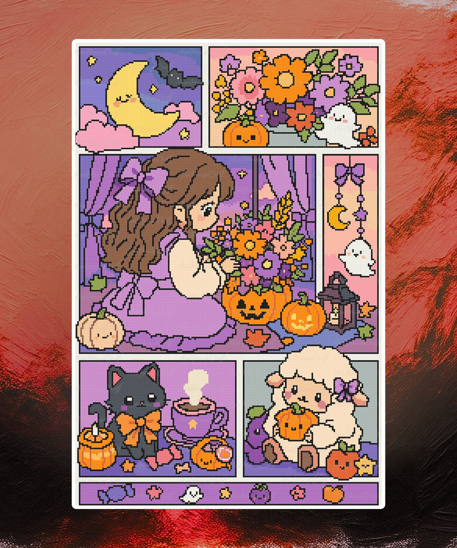Moonlit Pumpkin Garden | Hand-Rendered