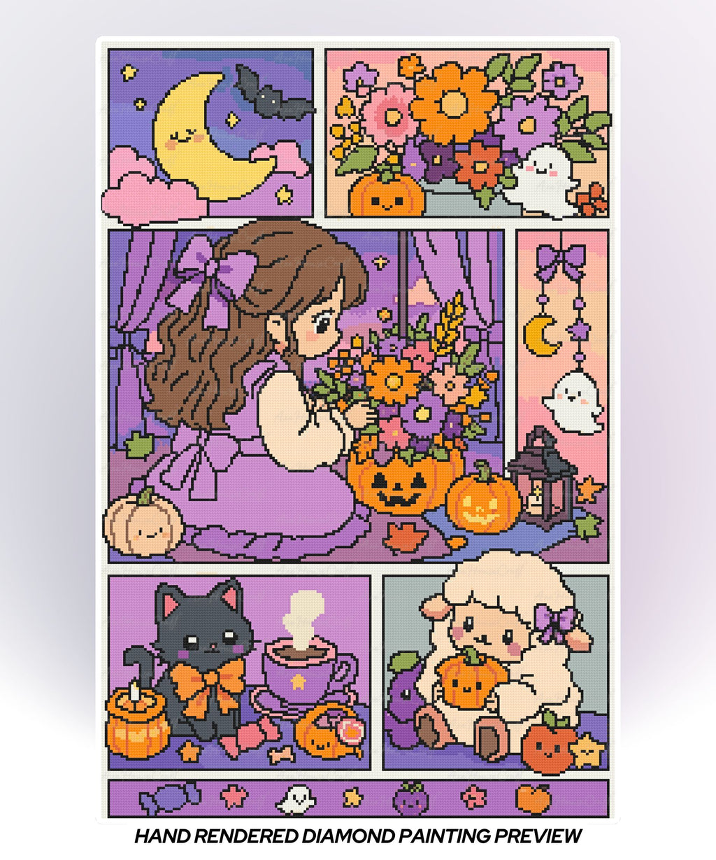 Moonlit Pumpkin Garden | Hand-Rendered