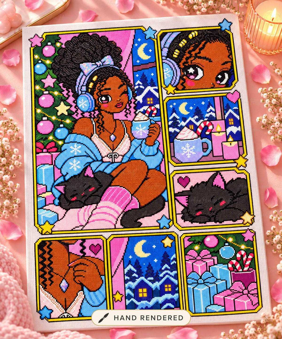 Cozy Cocoa & Midnight Purrs | Hand-Rendered