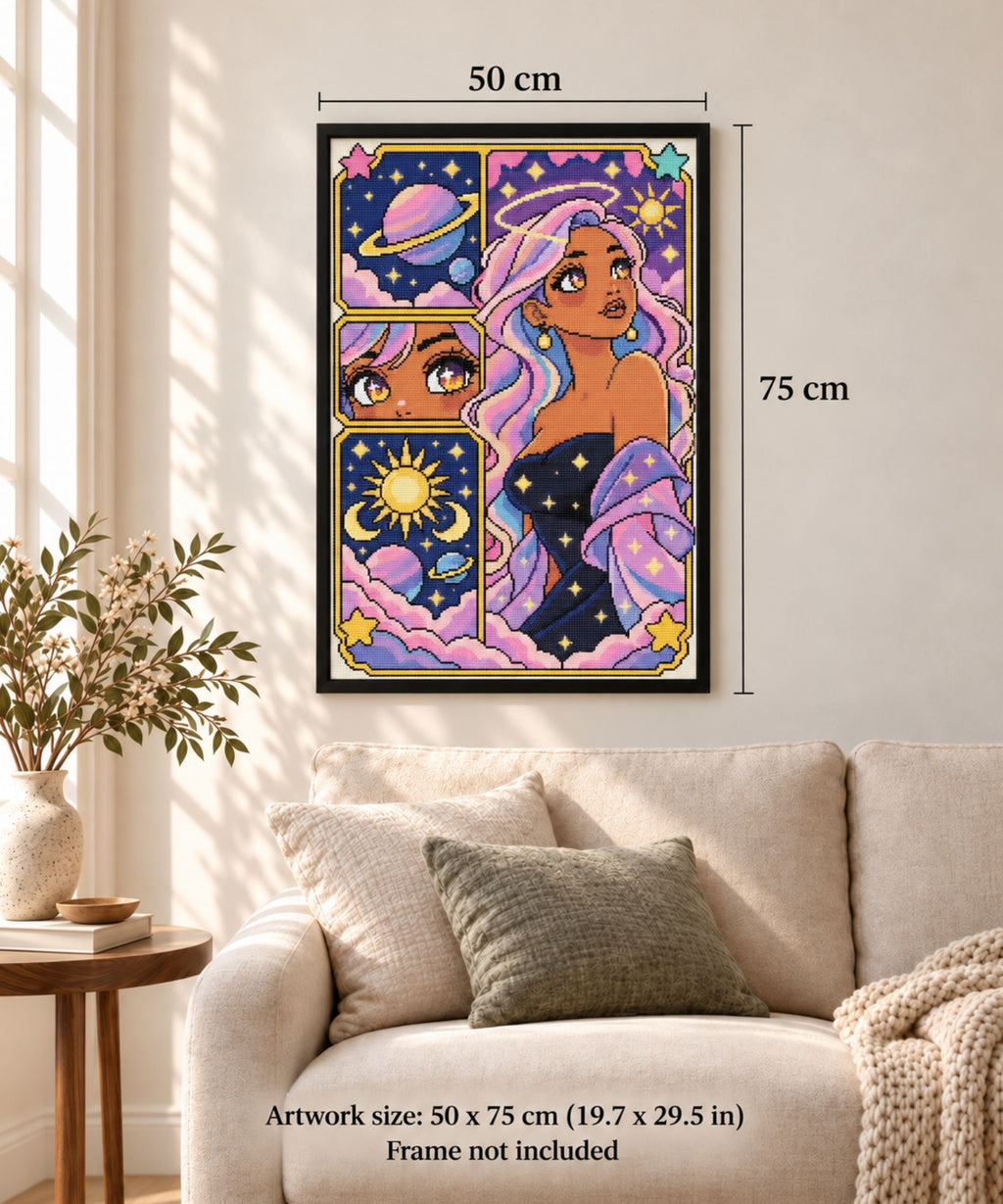 Saturn’s Starlit Muse | Hand-Rendered