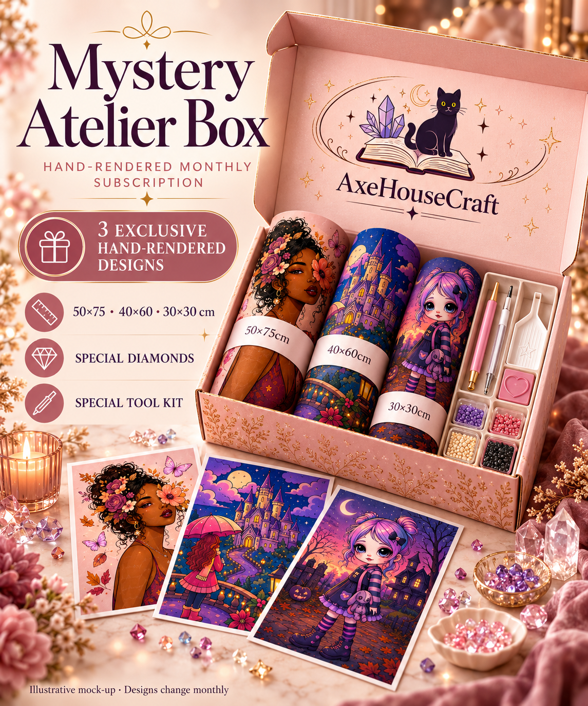 Mysterie Atelierbox | Handgetekende Diamond Painting-abonnementsbox