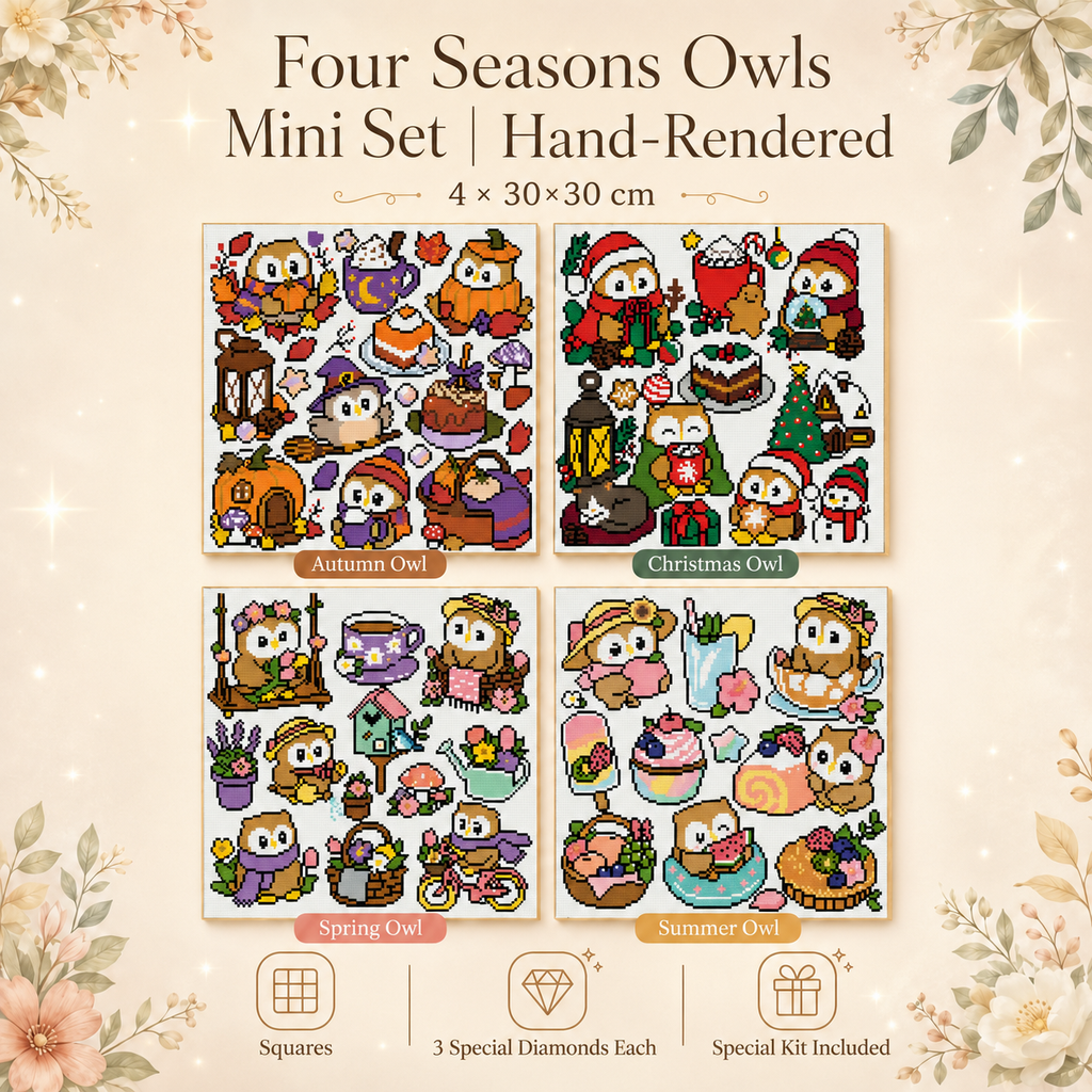 Four Seasons Owls Mini Set | Hand-Rendered